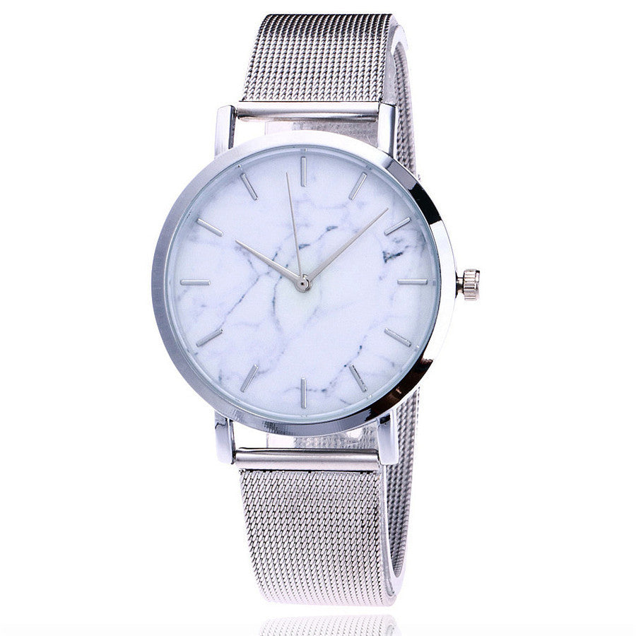 Fashion Silver and Gold Mesh Band Creative Marble Wristwatch