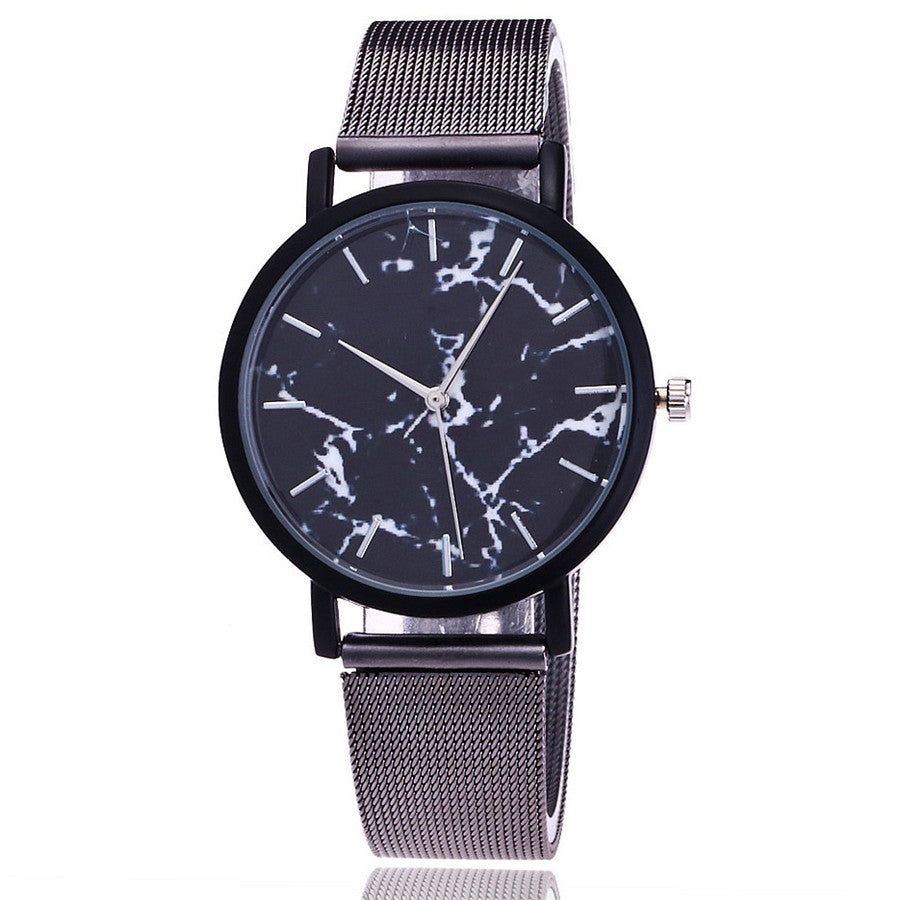 Fashion Silver and Gold Mesh Band Creative Marble Wristwatch