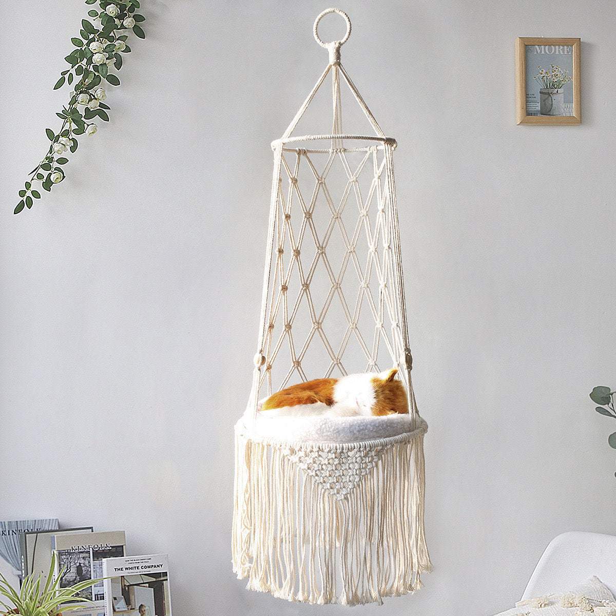 Cama para mascotas colgante Macrame, hamaca para gatos Macrame, hamaca para gatos colgante en la pared, columpio para gatos Macrame