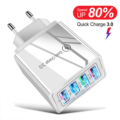 USB Charger Quick Charge 3.0 4 Ports Phone Adapter For Huawei IPhone 12 Tablet Portable Wall Mobile Charger Fast Charger