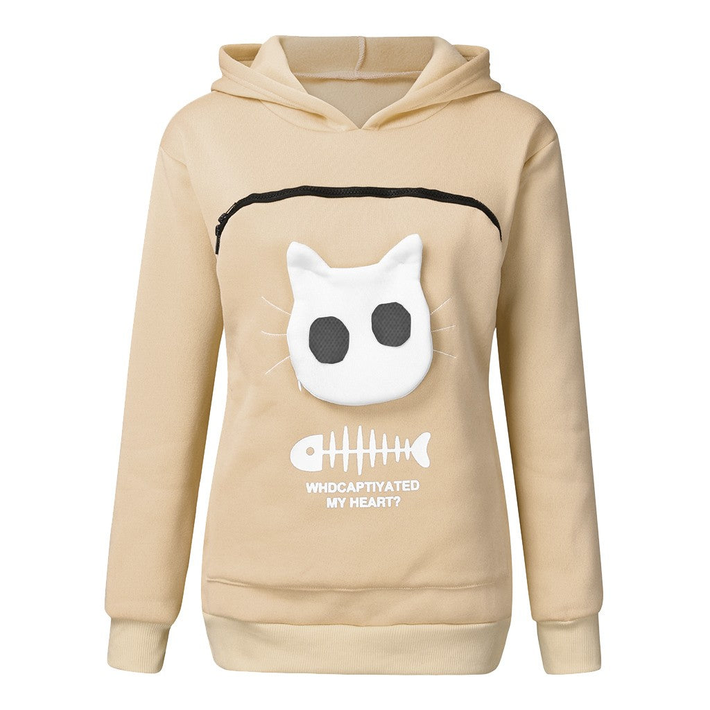 Hoodie Sweatshirt With Cat Dog Pet Pocket Design Long Sleeve Sweater Cat Outfit