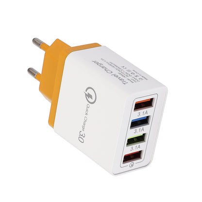 Cargador USB de carga rápida 3,0, adaptador de teléfono de 4 puertos para tableta Huawei IPhone 12, cargador móvil de pared portátil, cargador rápido