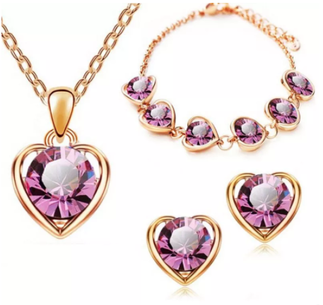 Conjunto de joyas de corazón de melocotón