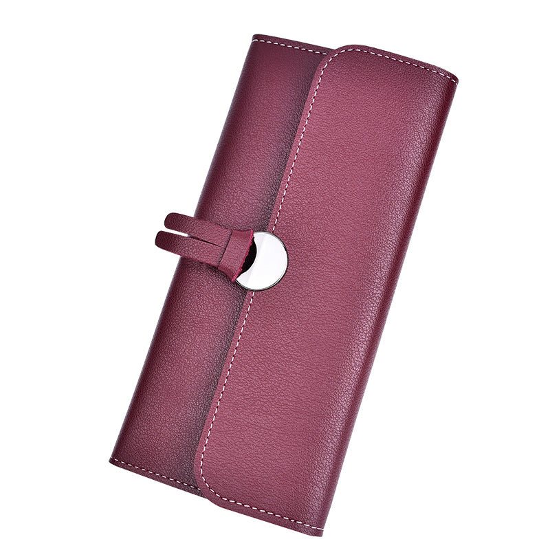 Three-fold buckle long wallet