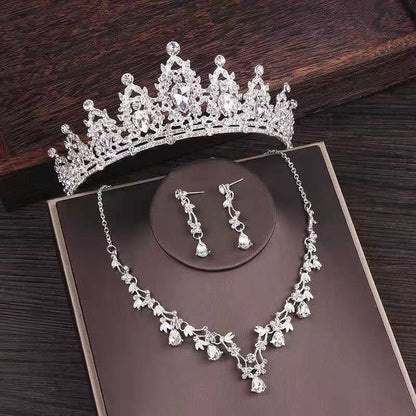 Conjunto de colar de coroa de strass nupcial acessórios de casamento