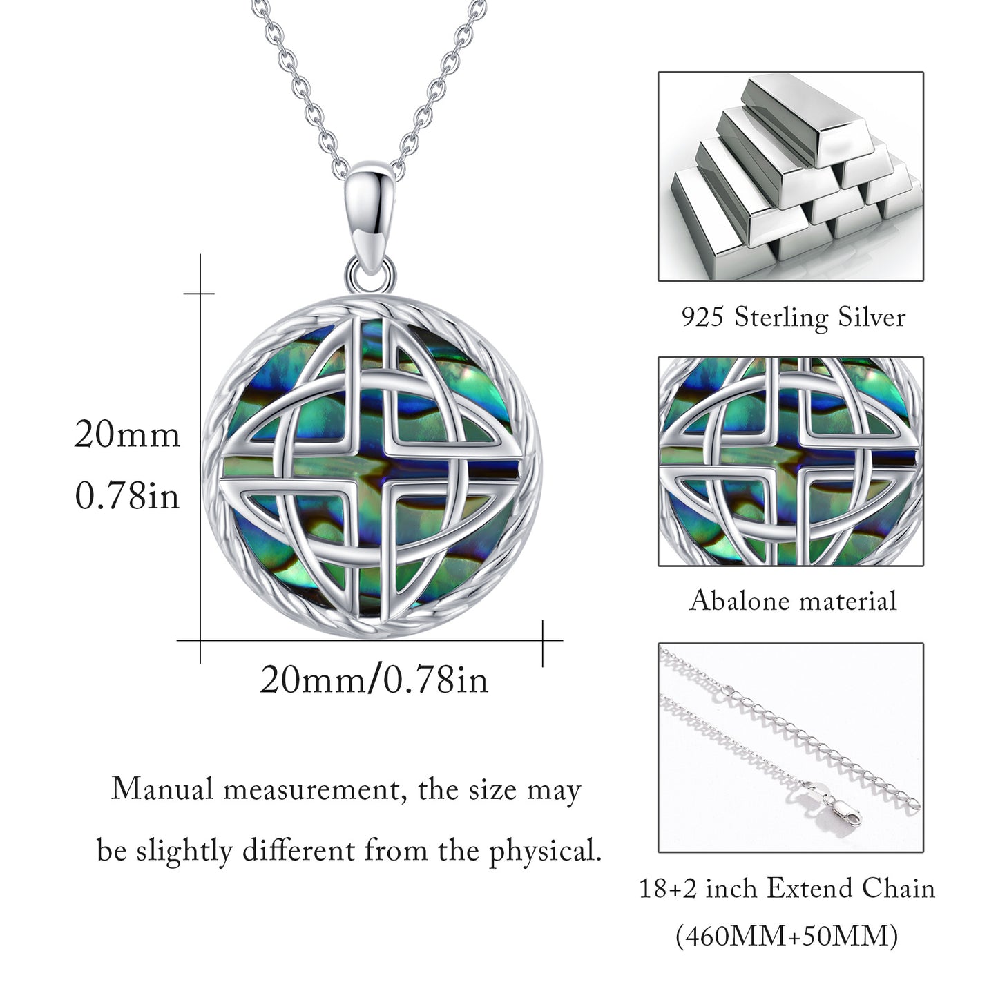 Celtic Chain Necklace for Women S925 Sterling Silver Celtic Knot Jewelry Abalone Shell Necklace Gifts for Women Girls