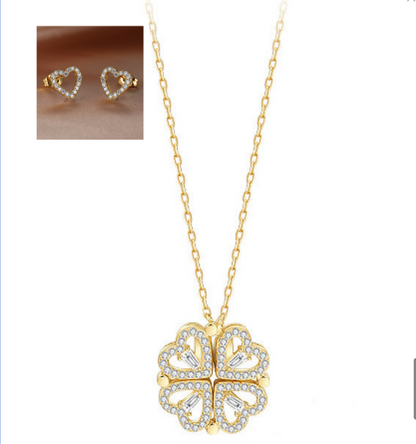 Four-leaf Clover Necklace, A Multi-wearing Zircon Small Love Short Clavicle Chain