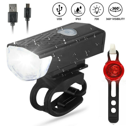 USB recargable LED bicicleta faro bicicleta cabeza luz delantera trasera lámpara ciclismo