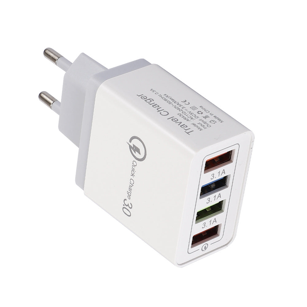 Cargador USB de carga rápida 3,0, adaptador de teléfono de 4 puertos para tableta Huawei IPhone 12, cargador móvil de pared portátil, cargador rápido