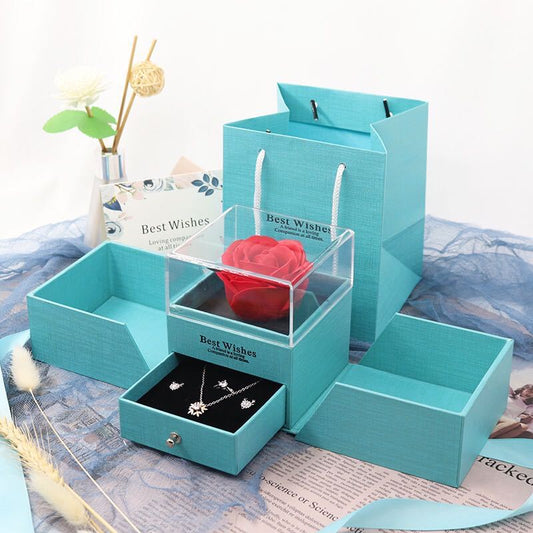 Valentine's Day Gift Flower Soap Rose Jewellery Box Set Girl Women Earrings Necklace Lipstick Makeup Storage