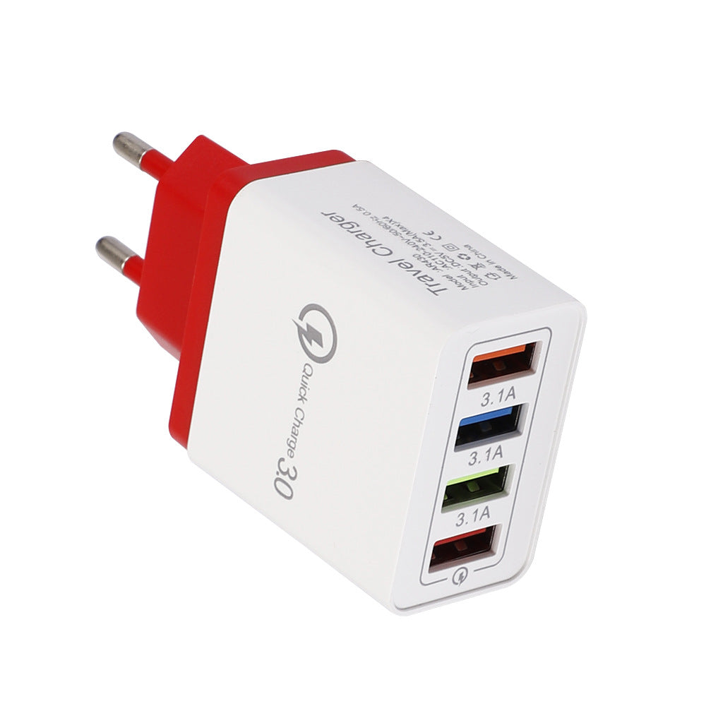 Cargador USB de carga rápida 3,0, adaptador de teléfono de 4 puertos para tableta Huawei IPhone 12, cargador móvil de pared portátil, cargador rápido