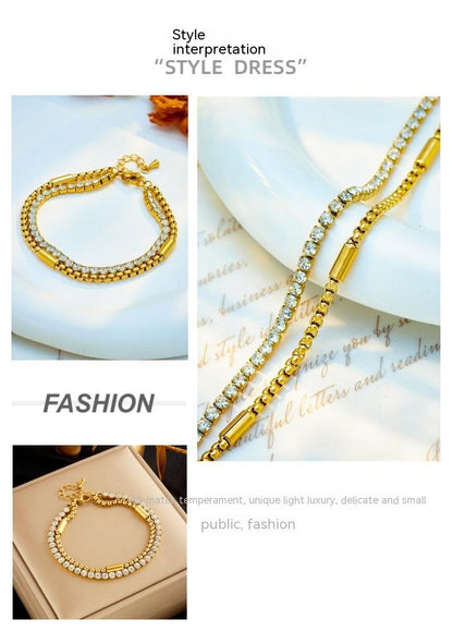 Hip Hop Cool Minority All-match Diamond Bracelet Multi-layer Twin Titanium Steel Chain Bracelet