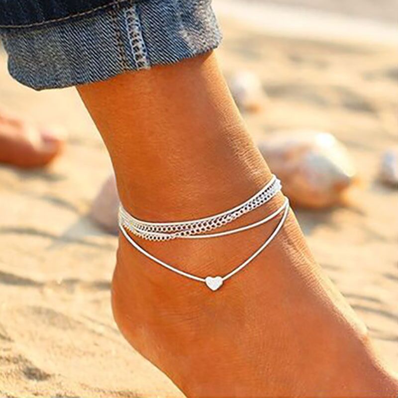 Heart double chain footwork anklet