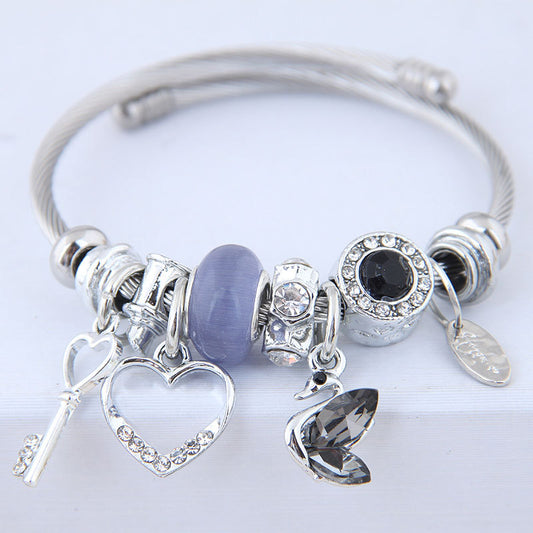 Pulsera de personalidad multielemento simple, versátil y de metal