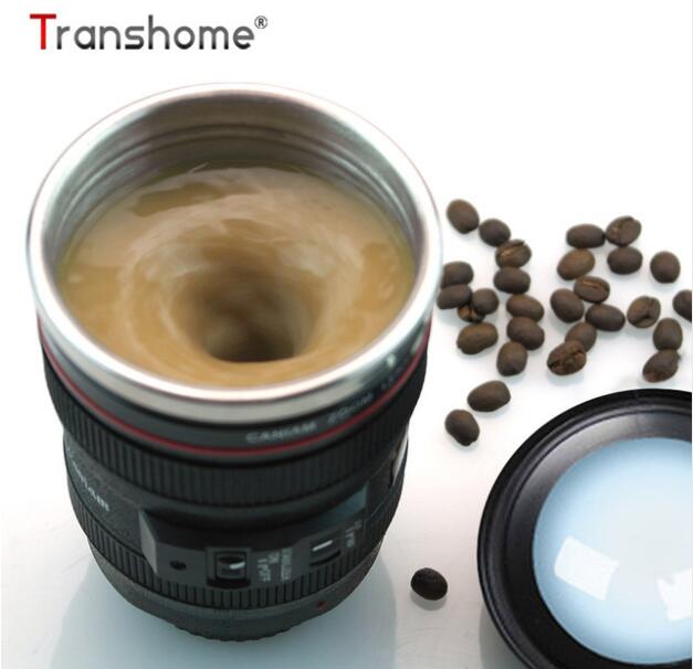 Creative Self Stirring Mug Camera Lens Mugs 300ml Battery Style Stainless Steel Milk Coffee Cups For Sporting Travel