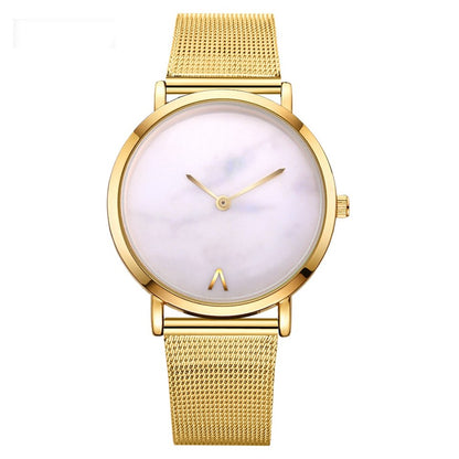 Fashion Silver and Gold Mesh Band Creative Marble Wristwatch