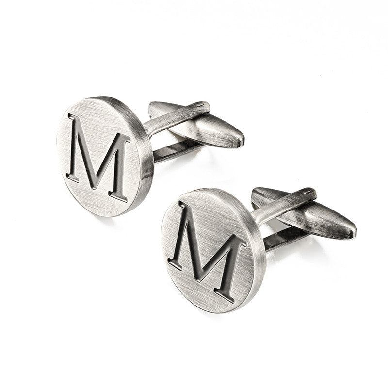 Men's antique silver letters French shirt cufflinks