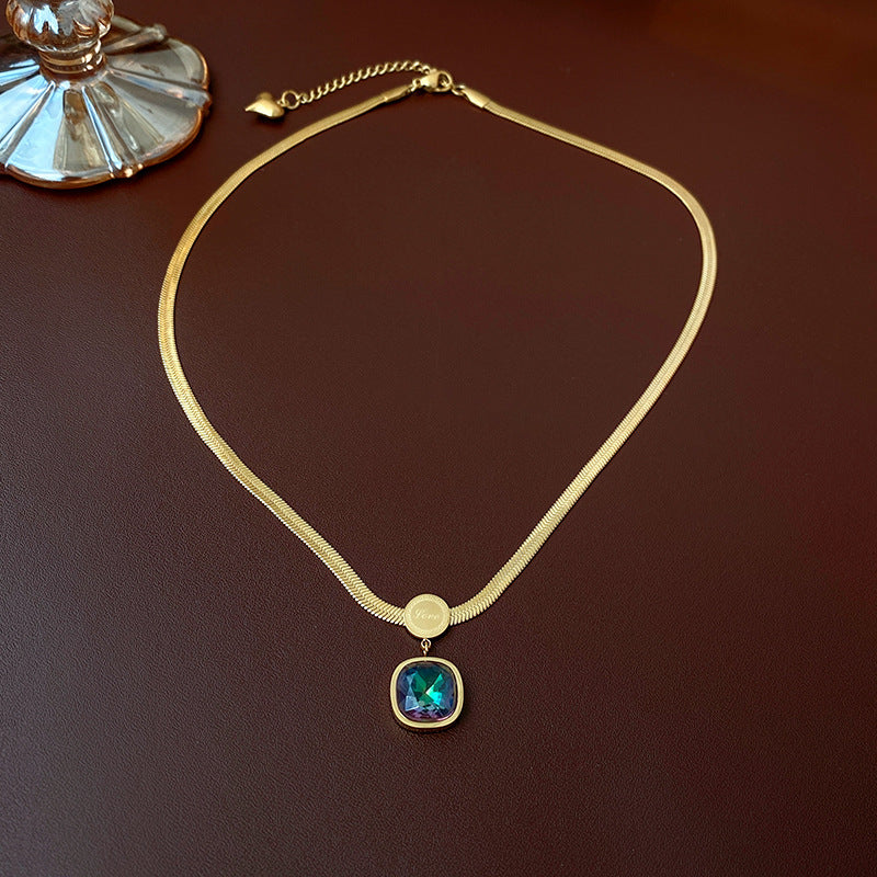 Colorful Zircon Geometric Square Necklace