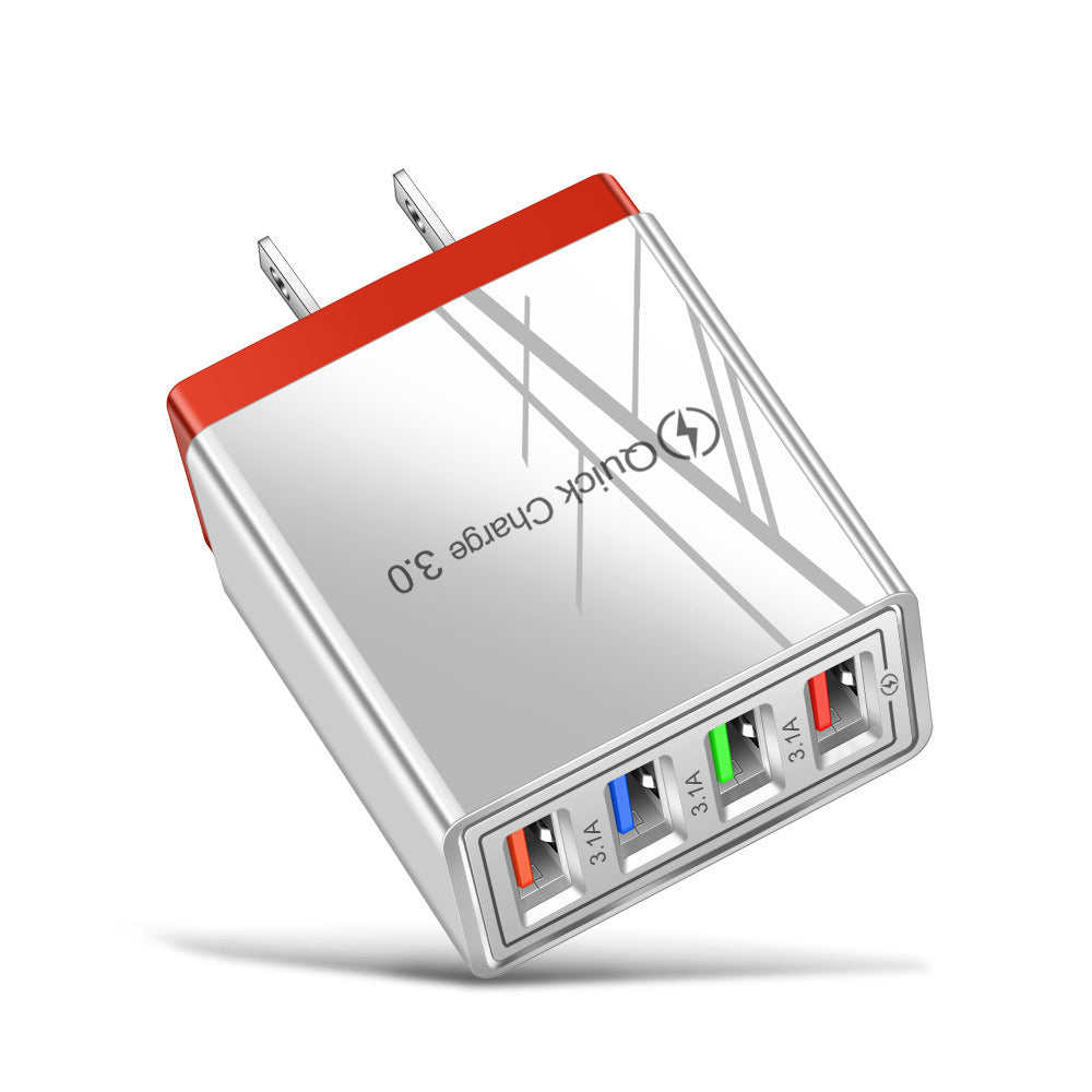 Cargador USB de carga rápida 3,0, adaptador de teléfono de 4 puertos para tableta Huawei IPhone 12, cargador móvil de pared portátil, cargador rápido