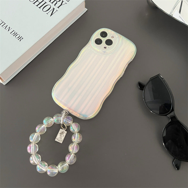 Onda laser silicone caso de telefone gradiente listras laser pulseira caso para iphone 14 13 12 11 pro max mais grânulo corrente