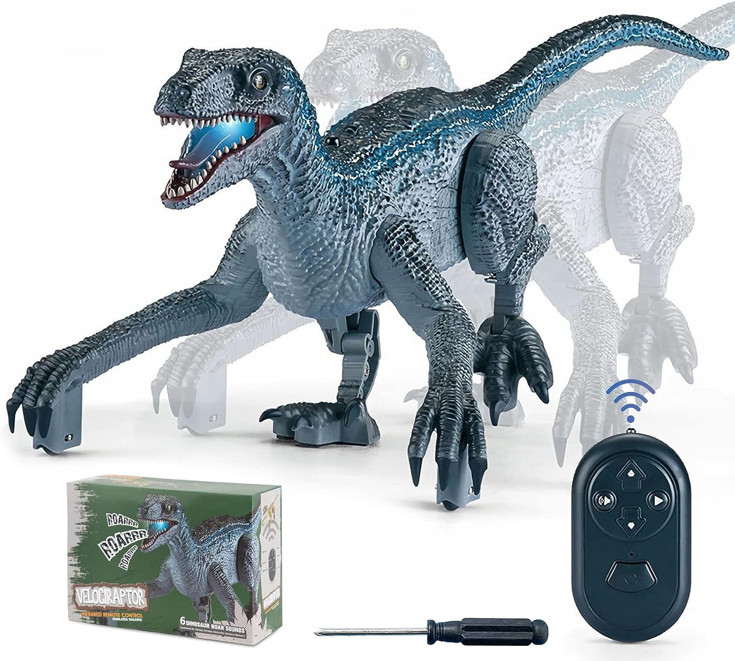 Juguetes De Dinosaurio De Control Remoto, Juguete De Dinosaurio Caminante Eléctrico para Niños, Juguetes Velociraptor Jurásico con Sonidos De Simulación Realistas Y Luz para Regalos para Niños De 3 A 7 Años