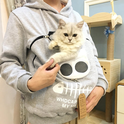 Hoodie Sweatshirt With Cat Dog Pet Pocket Design Long Sleeve Sweater Cat Outfit