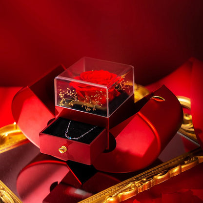 Fashion Red Apple jewelry Box+Necklace With Artificial Rose Flower