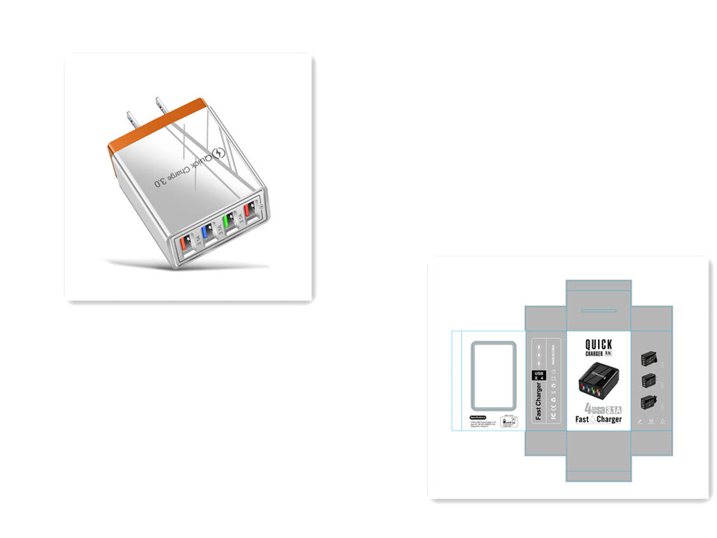 Cargador USB de carga rápida 3,0, adaptador de teléfono de 4 puertos para tableta Huawei IPhone 12, cargador móvil de pared portátil, cargador rápido