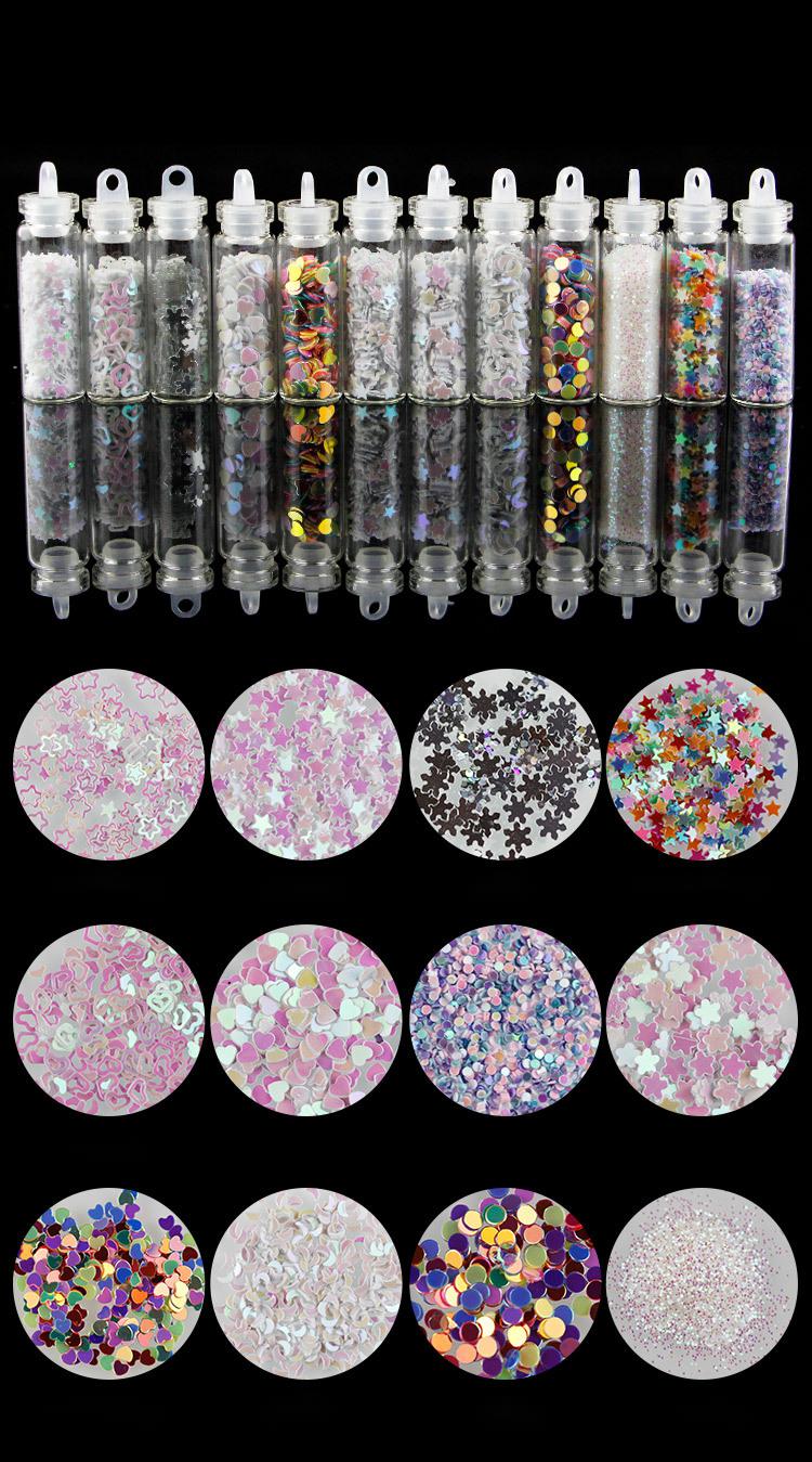 12 Glass Bottle Set Beauty Makeup Manicure Sequins