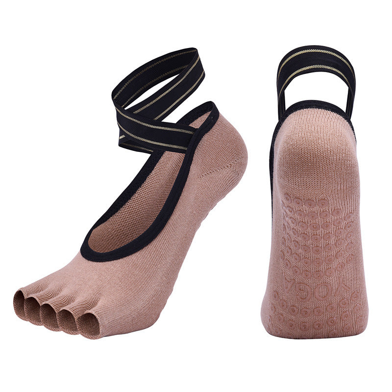 Five-finger yoga socks with cross straps combed cotton split toe dance socks