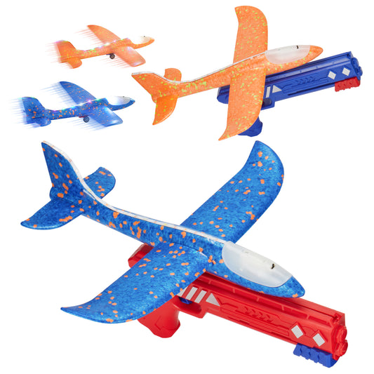 2 Pack Airplane Toys With Launcher, 2 Flight Modes LED Foam Glider Catapult Plane Toy