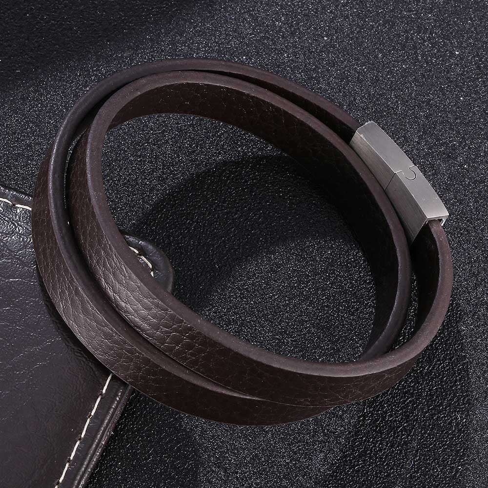 Pulsera de cuero trenzado para hombre de cuero y acero inoxidable