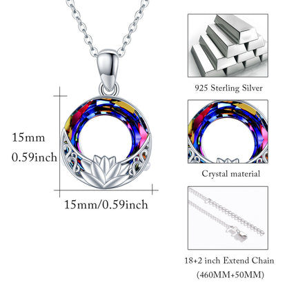 Crystal Necklace 925 Sterling Silver Necklace Lotus Amulet Protection Good Luck Necklace Jewellery Gifts for Ladies Women Girls