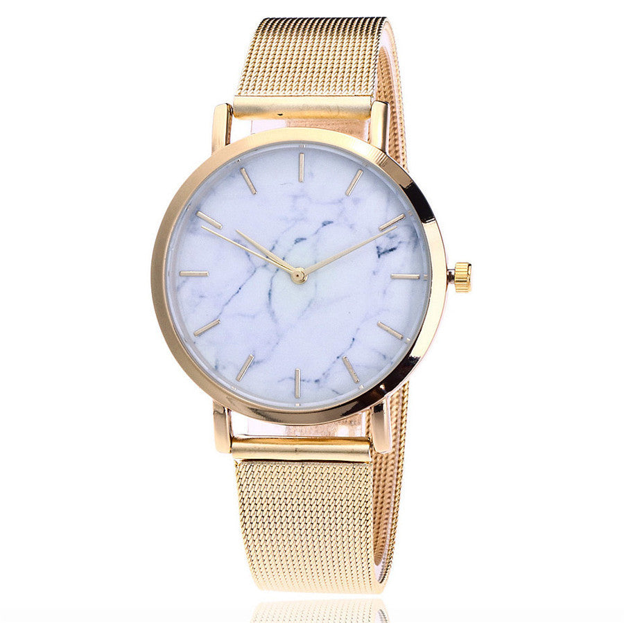 Fashion Silver and Gold Mesh Band Creative Marble Wristwatch