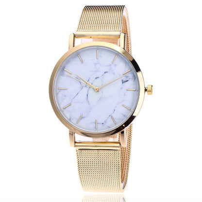 Fashion Silver and Gold Mesh Band Creative Marble Wristwatch