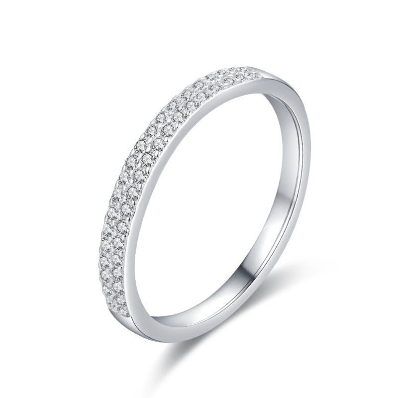 Anillo de plata de ley con microincrustaciones simples para mujer, anillo de fila de cinturón apilado con diamantes completos