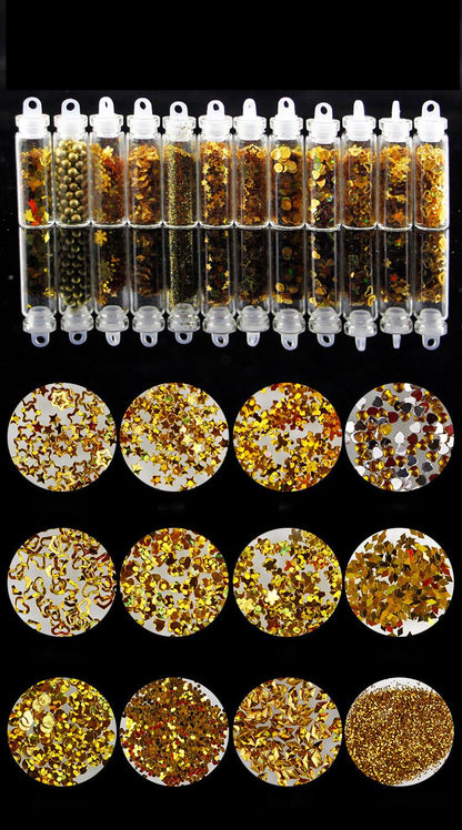 12 Glass Bottle Set Beauty Makeup Manicure Sequins