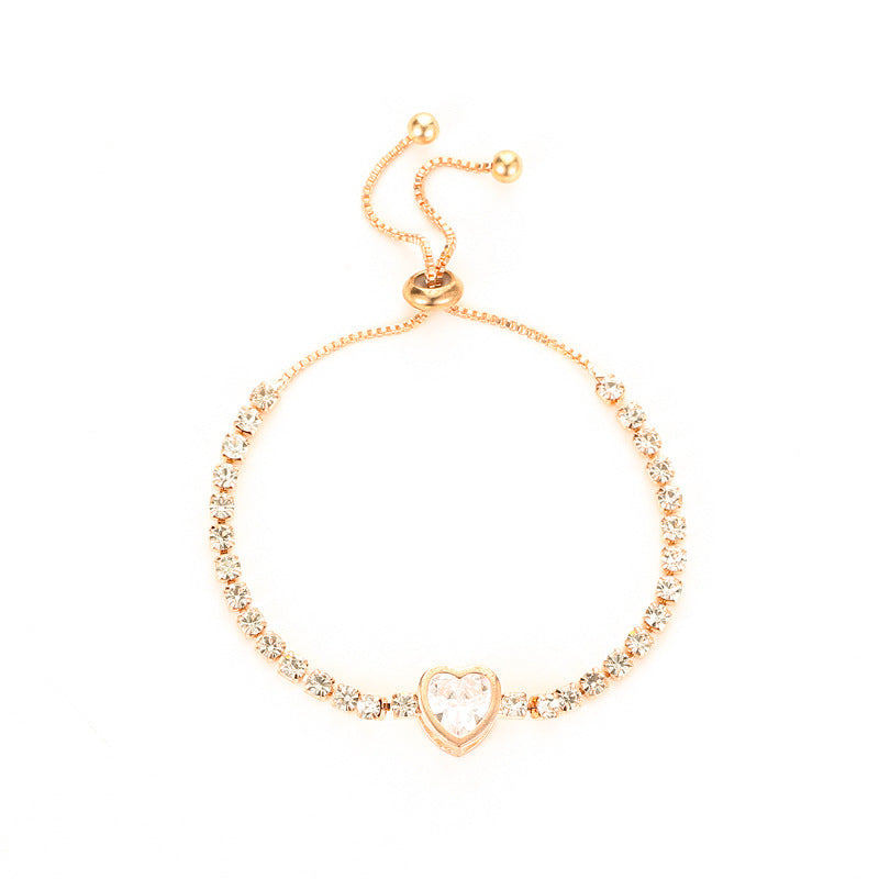 Pulsera de encaje con correa femenina con diamantes de imitación simples y circonitas de corazón amoroso