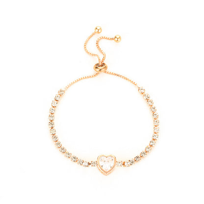 Pulseira feminina de renda com pulseira de strass simples de zircônia com coração amoroso