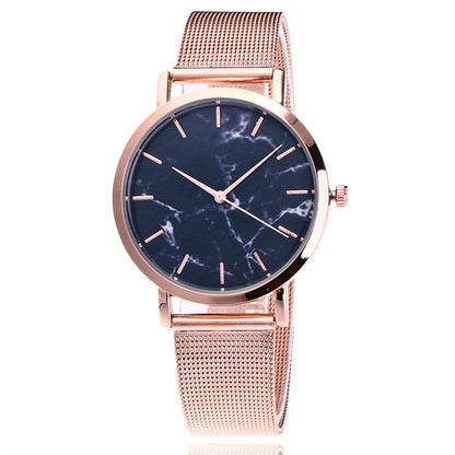 Fashion Silver and Gold Mesh Band Creative Marble Wristwatch