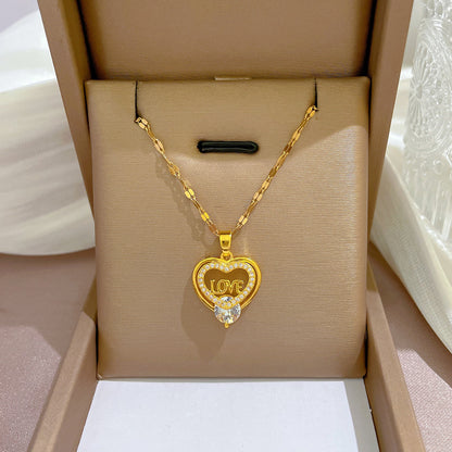 Heart Shaped Clavicle Chain Japanese And Korean Fashion Minimalist Copper Micro Inlaid Necklace