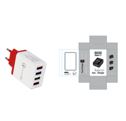 Cargador USB de carga rápida 3,0, adaptador de teléfono de 4 puertos para tableta Huawei IPhone 12, cargador móvil de pared portátil, cargador rápido