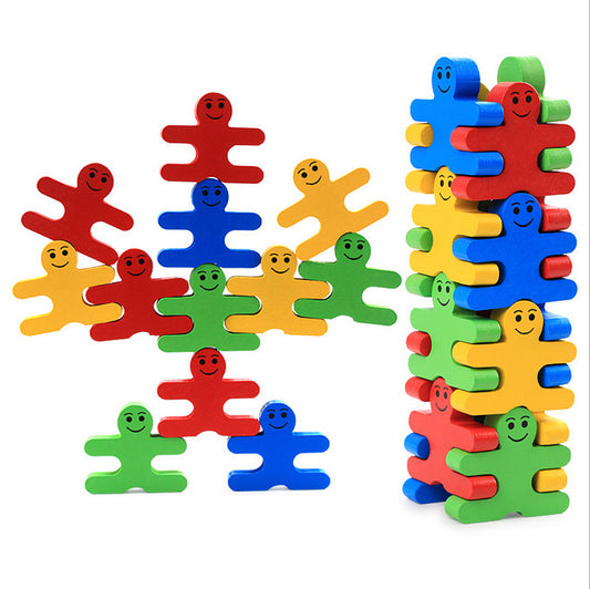 Cartoon Balanced Man Jenga Blocks