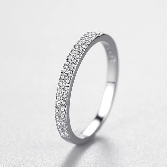 Sterling Silver Ring Female  Simple Micro-inlaid Full Diamond Stacked Belt Row Ring