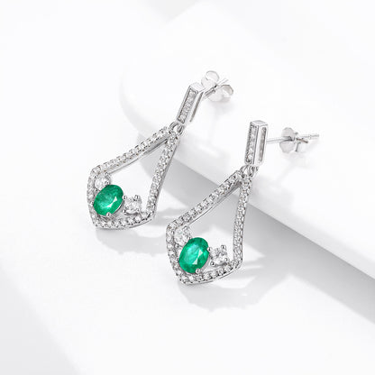 Natural Emerald Earrings High Quality Zirconium Earrings S925 Silver