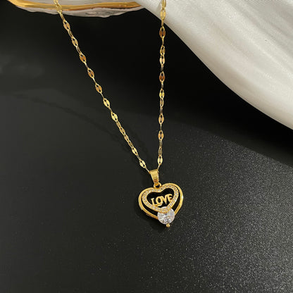 Heart Shaped Clavicle Chain Japanese And Korean Fashion Minimalist Copper Micro Inlaid Necklace
