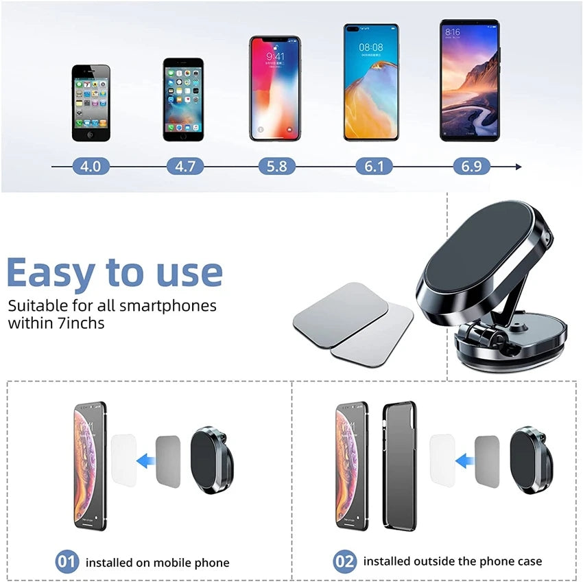 Rotate Metal Magnetic Car Phone Holder Foldable Universal Mobile Phone Stand