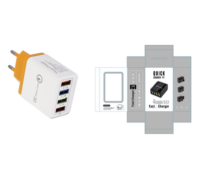 Cargador USB de carga rápida 3,0, adaptador de teléfono de 4 puertos para tableta Huawei IPhone 12, cargador móvil de pared portátil, cargador rápido