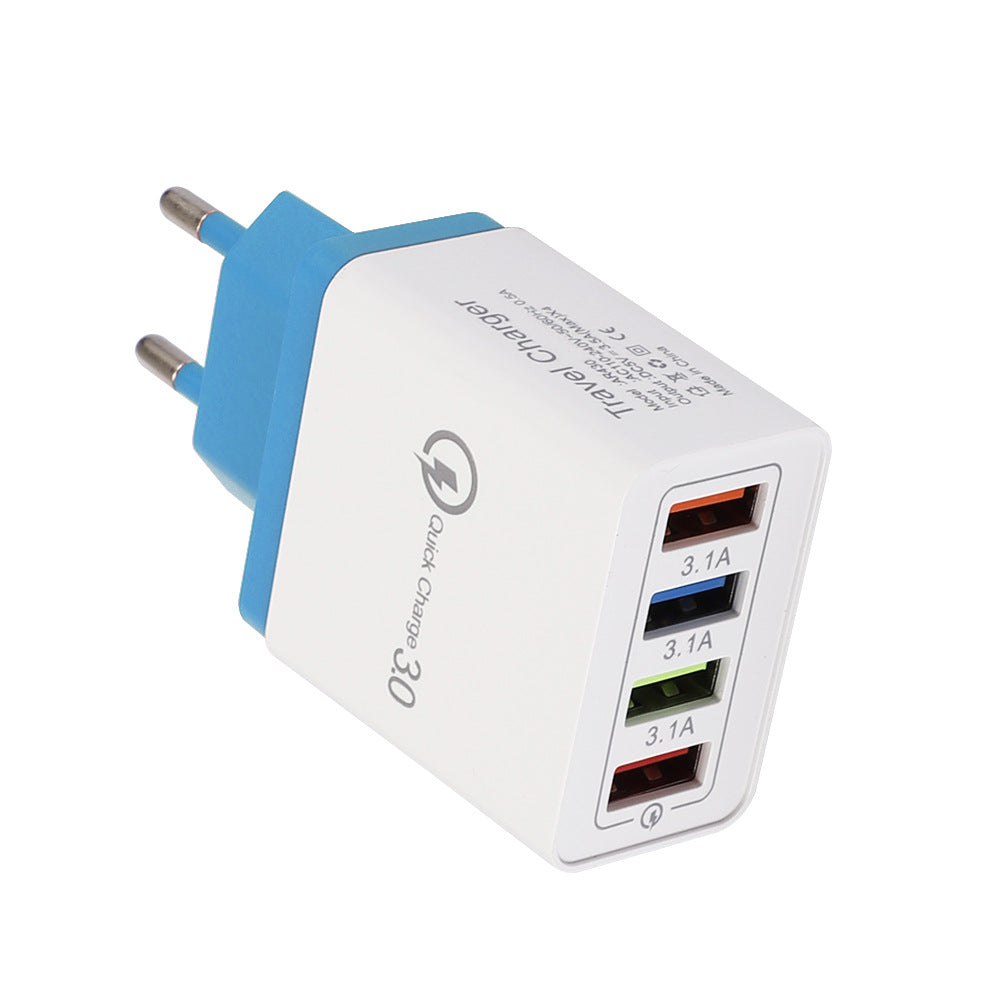 Cargador USB de carga rápida 3,0, adaptador de teléfono de 4 puertos para tableta Huawei IPhone 12, cargador móvil de pared portátil, cargador rápido