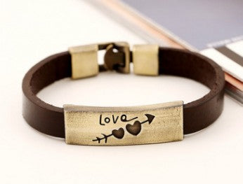 Pulsera de pareja con corazón perforado con una flecha Pulsera de cuero Pulsera de piel de vaca